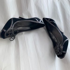 Black and gray Givenchy peep toe heels